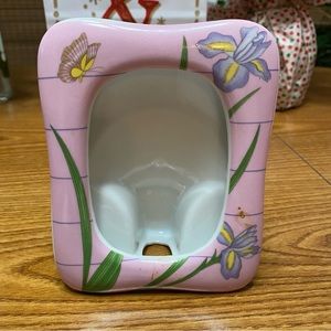 Rare 80s Ceramic Wicks N Sticks Pink with Purple Dutch Iris Picture Frame